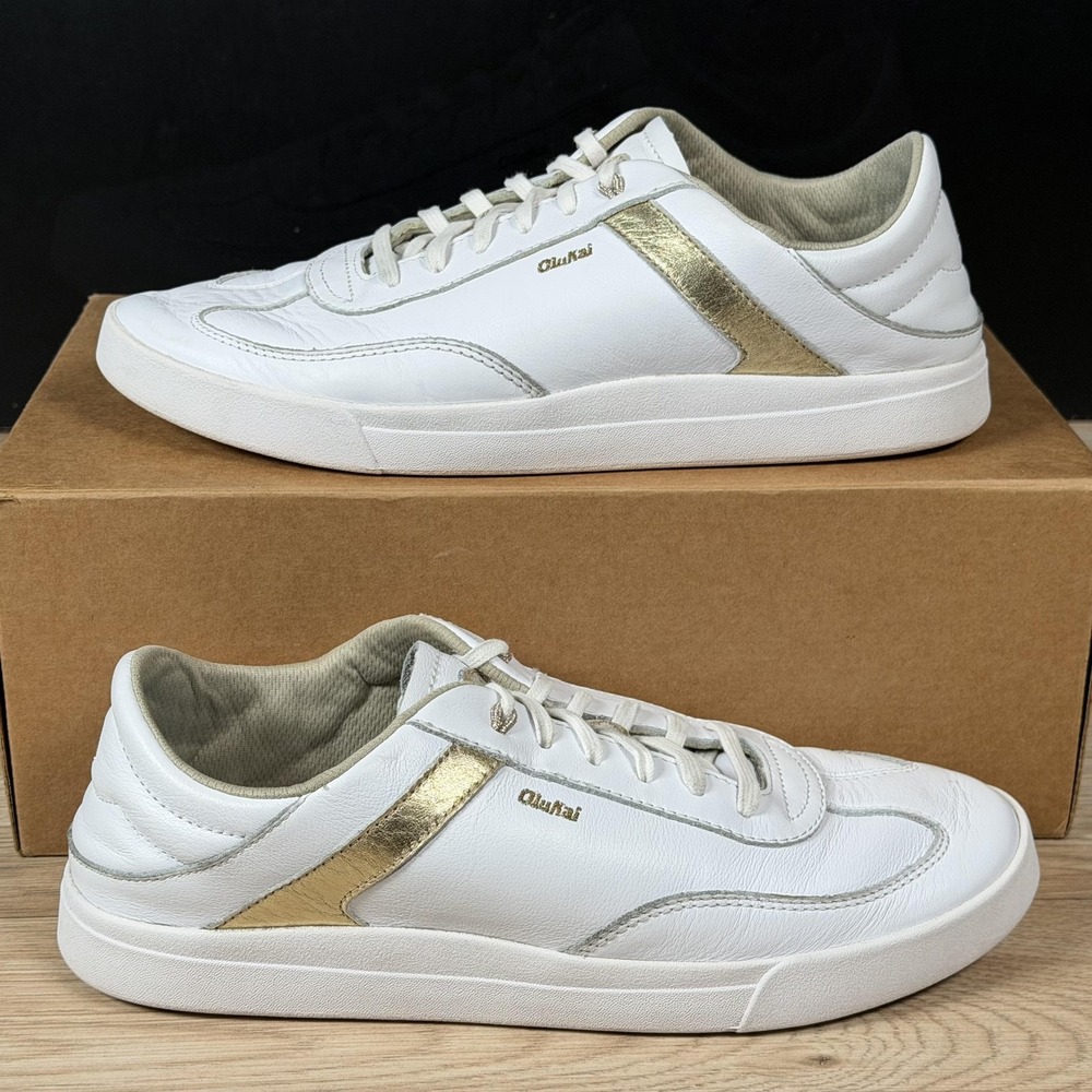 OluKai Shoes Womens Size 11 White Gold Ha upu Leather Casual Preppy 20493-4R4R